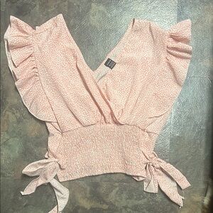 SHEIN Light Pink Ruffle Sleeve Blouse